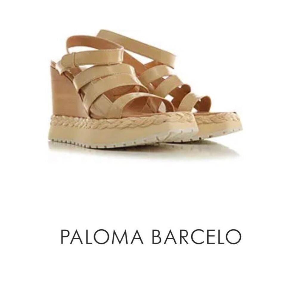 Paloma Barcelo wooden wedge shoes raffia leather 38 - Picture 1 of 11
